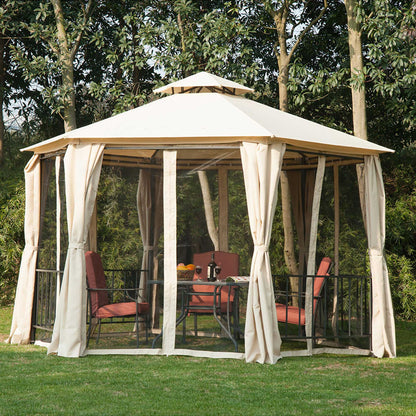 outsunny-hexagon-gazebo-patio-canopy-party-tent-outdoor-garden-shelter-w-2-tier-roof-side-panel-beige