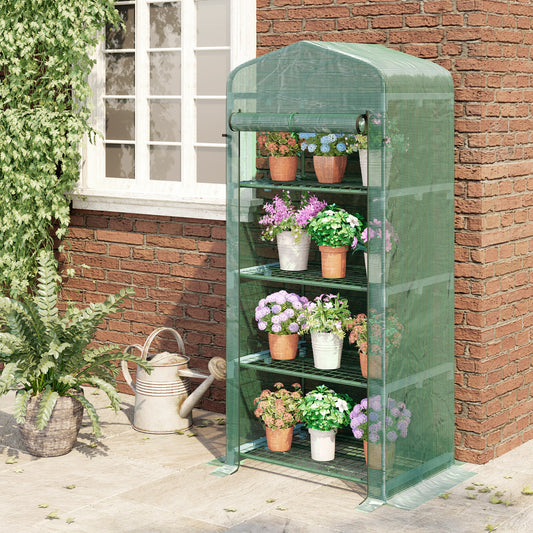 outsunny-4-tiers-mini-portable-greenhouse-plant-grow-shed-metal-frame-pe-cover-160h-x-70l-x-50wcm-green