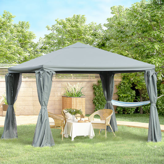 outsunny-3m-garden-gazebo-canopy-party-tent-garden-pavilion-patio-shelter-aluminum-frame-with-curtains-netting-sidewalls-grey