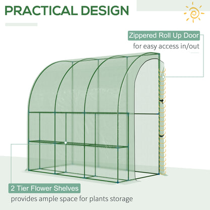 outsunny-outdoor-walk-in-lean-to-wall-tunnel-greenhouse-with-zippered-roll-up-door-pe-cover-green-214l-x-120w-x-215hcm