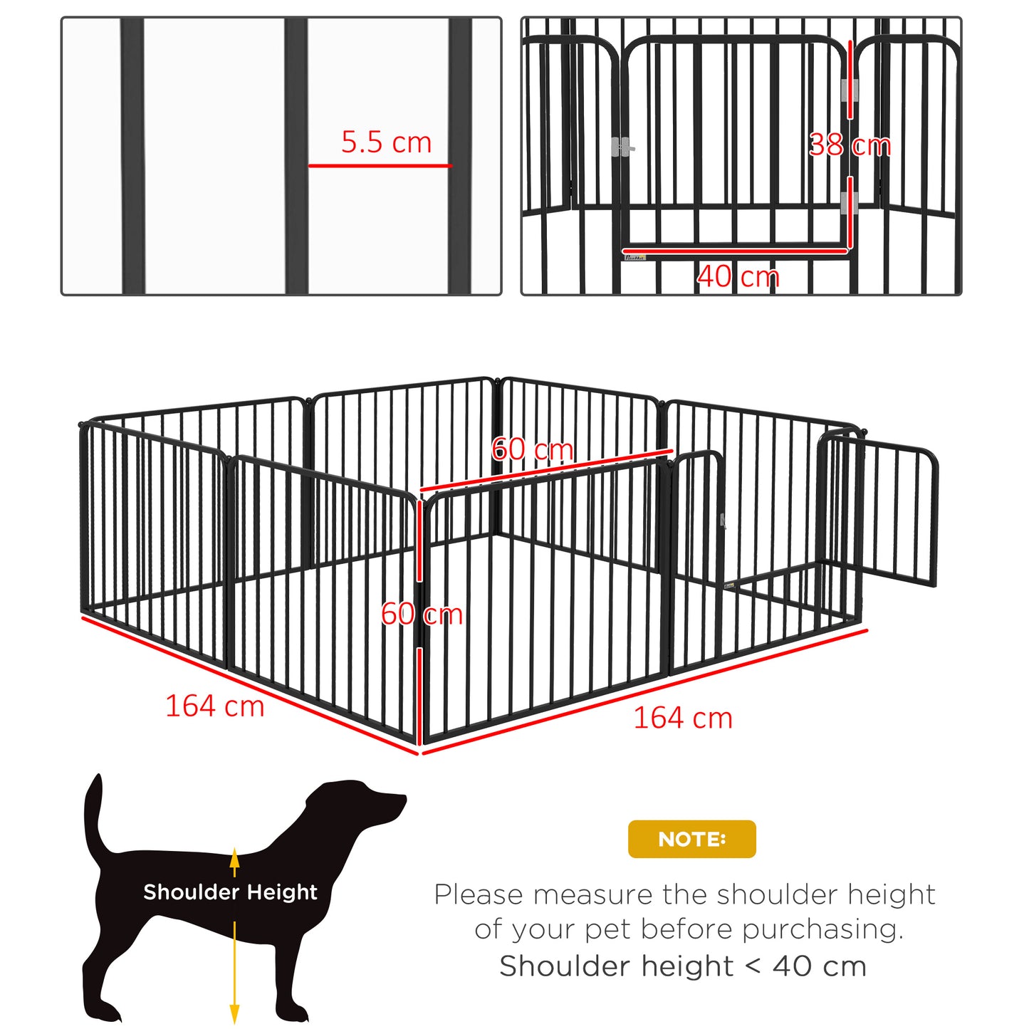 PawHut 8 Panels Heavy Duty Dog Pen, 60cm Height Pet Playpen for Indoor Outdoor, Small Dogs