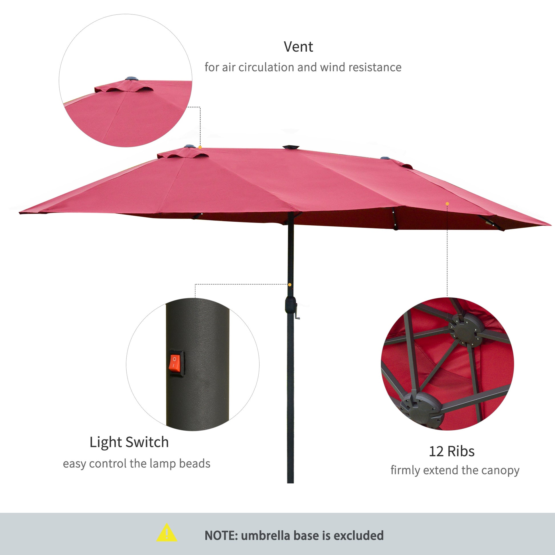 outsunny-4-4m-double-sided-sun-umbrella-garden-parasol-patio-sun-shade-outdoor-with-led-solar-light-no-base-included-wine-red