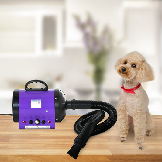 PawHut 2800W Dog Hair Dryer Pet Grooming Blaster Water Blower Dryer w/ 3 Nozzles, Purple