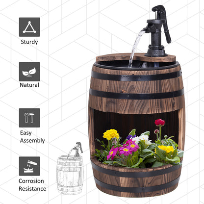 outsunny-wood-barrel-patio-water-fountain-electric-pump-garden-decorative-ornament-with-flower-planter-decor