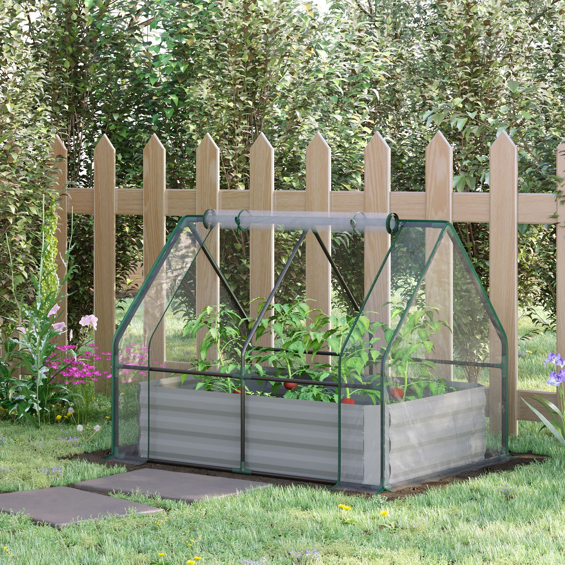 outsunny-raised-garden-bed-with-greenhouse-steel-planter-box-with-plastic-cover-roll-up-window-dual-use-for-flowers-vegetables-127-x-95-x-92cm