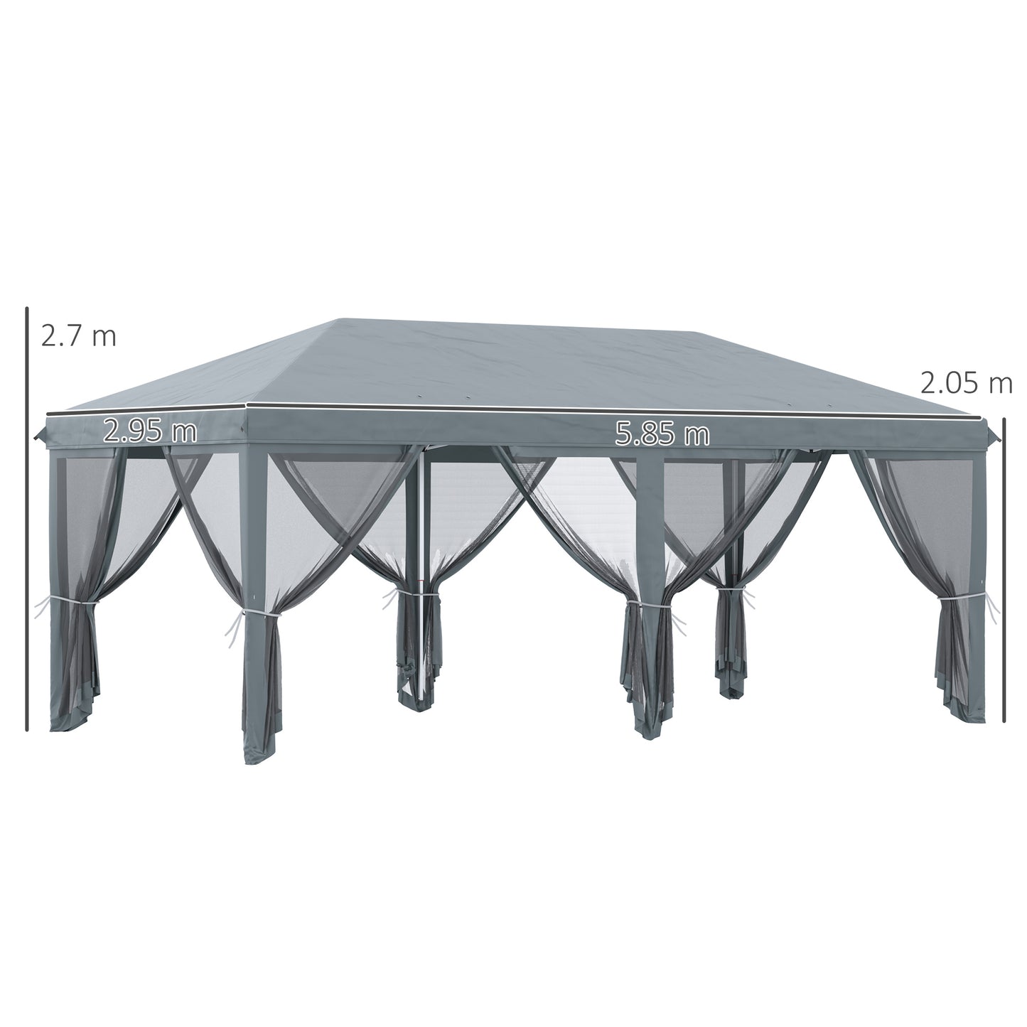 outsunny-6-x-3m-pop-up-canopy-outdoor-canopy-shelter-marquee-party-wedding-tent-with-6-mesh-walls-and-carry-bag-grey