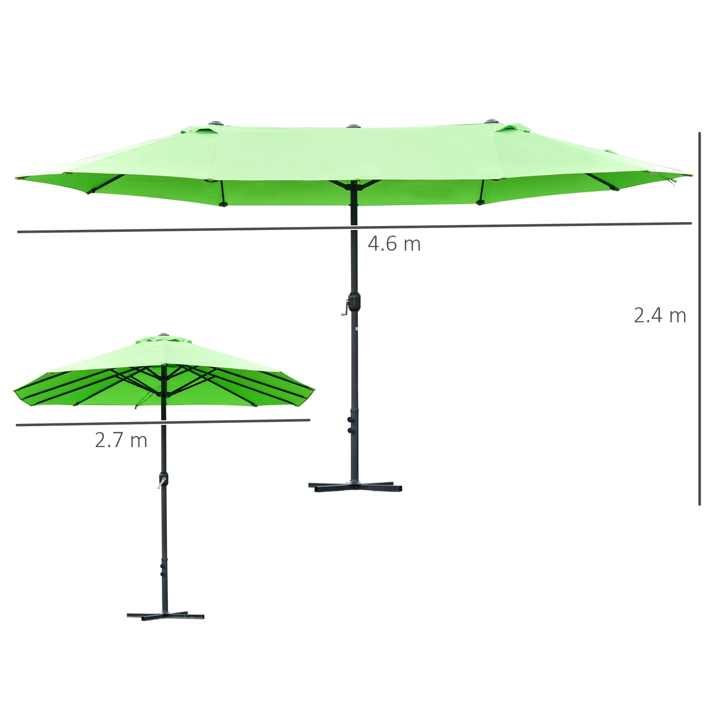 outsunny-4-6m-garden-parasol-double-sided-sun-umbrella-patio-market-shelter-canopy-shade-outdoor-with-cross-base-green