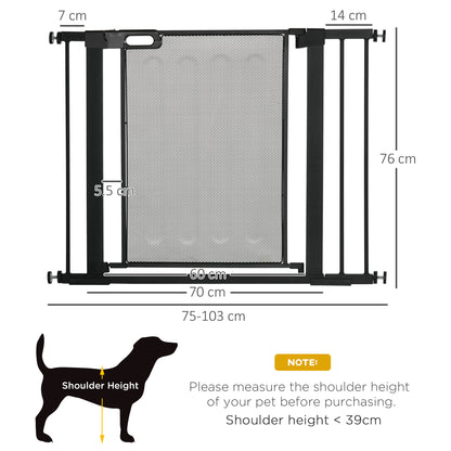 PawHut Pressure Fit Safety Gate for Doors and Stairs, Dog Gate with Auto Close, Pet Barrier for Hallways, with Double Locking, 2 Extensions Kit Black