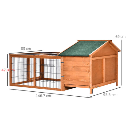 PawHut Wooden Guinea Pigs Hutches Detachable Rabbit Cage Pet House with Openable Run & Roof Slide-out Tray