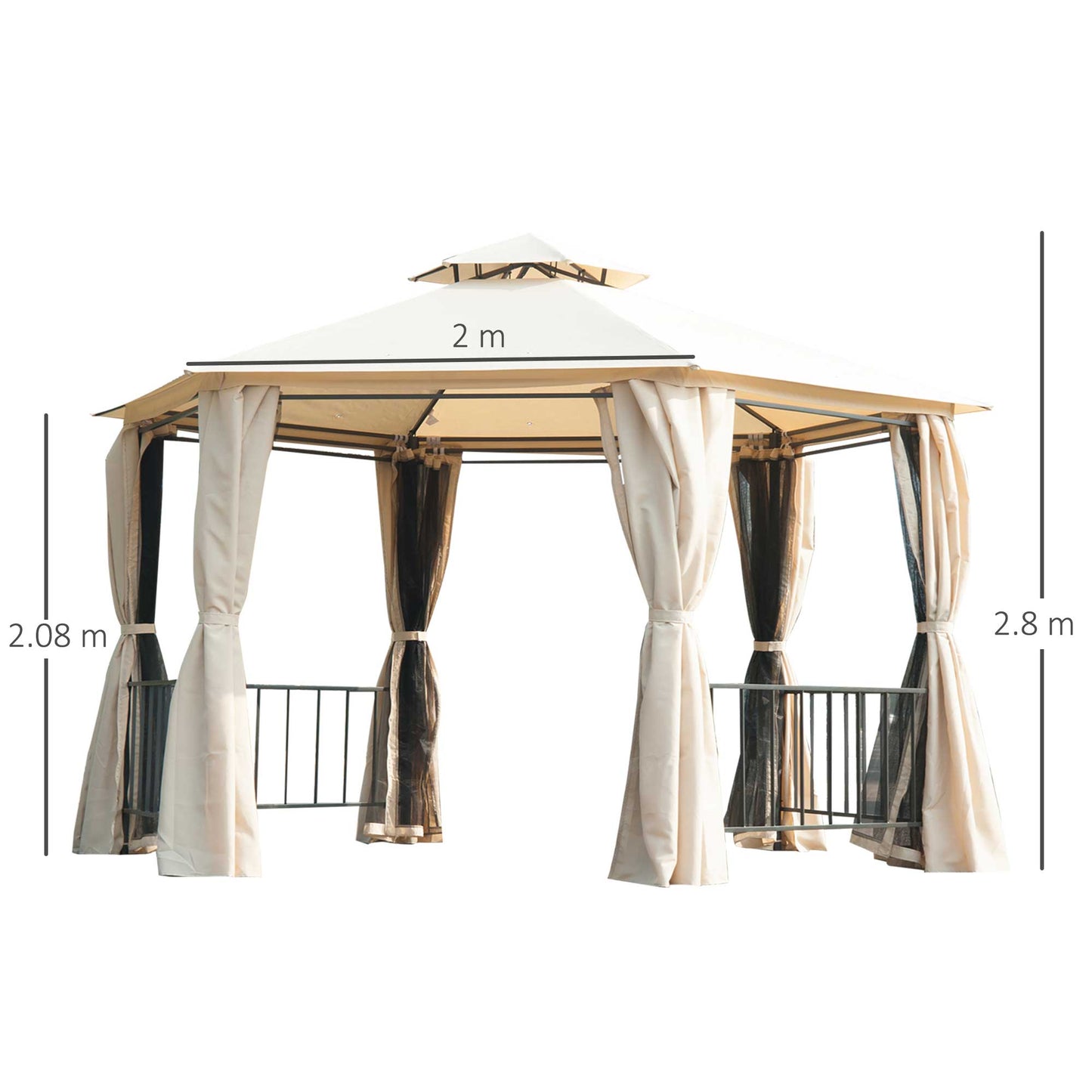 outsunny-hexagon-gazebo-patio-canopy-party-tent-outdoor-garden-shelter-w-2-tier-roof-side-panel-beige