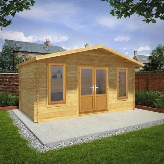 5M X 3M Retreat Log Cabin - 44Mm (Upvc Windows & Door) - Oak