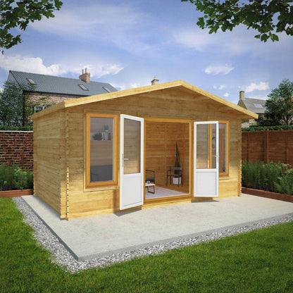 5M X 3M Retreat Log Cabin - 44Mm (Upvc Windows & Door) - Oak