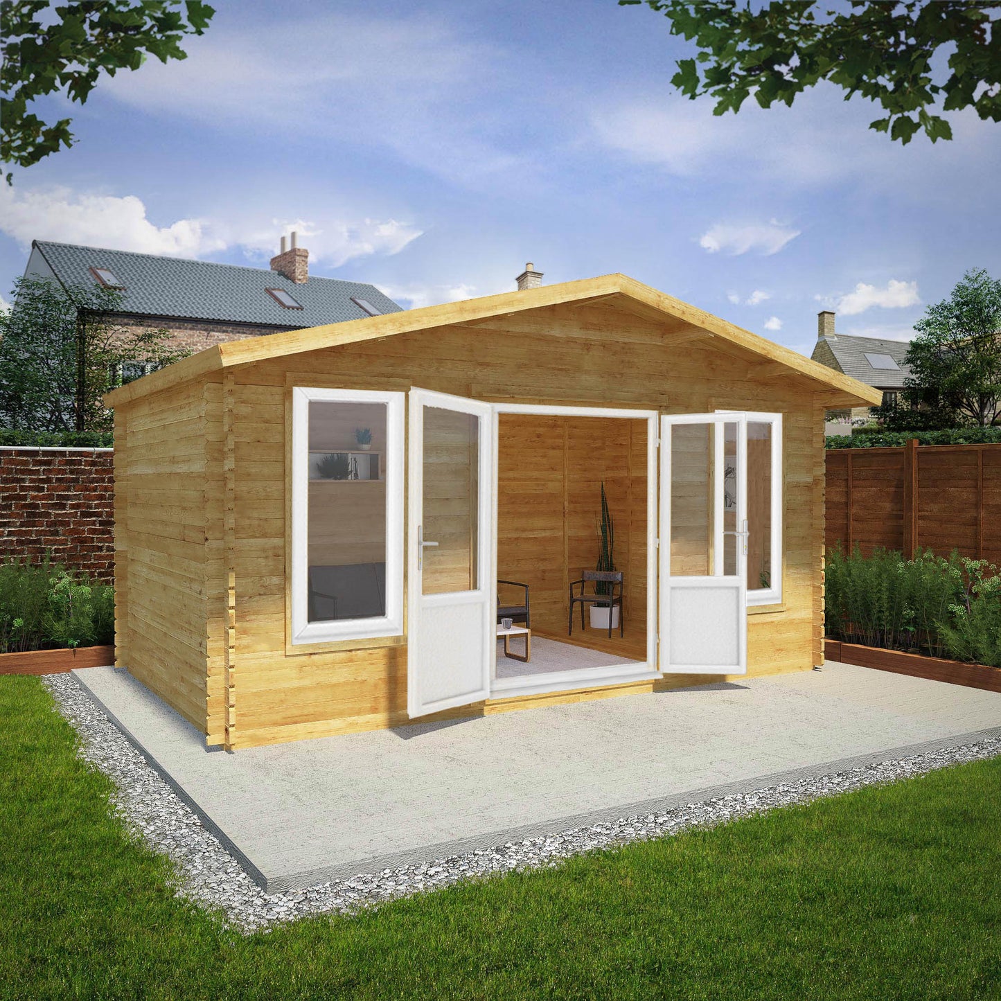 5M X 3M Retreat Log Cabin - 44Mm (Upvc Windows & Door) - White