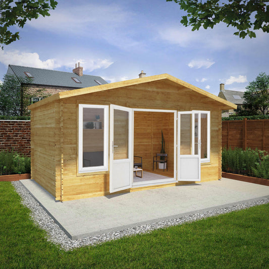 5M X 3M Retreat Log Cabin - 44Mm (Upvc Windows & Door) - White