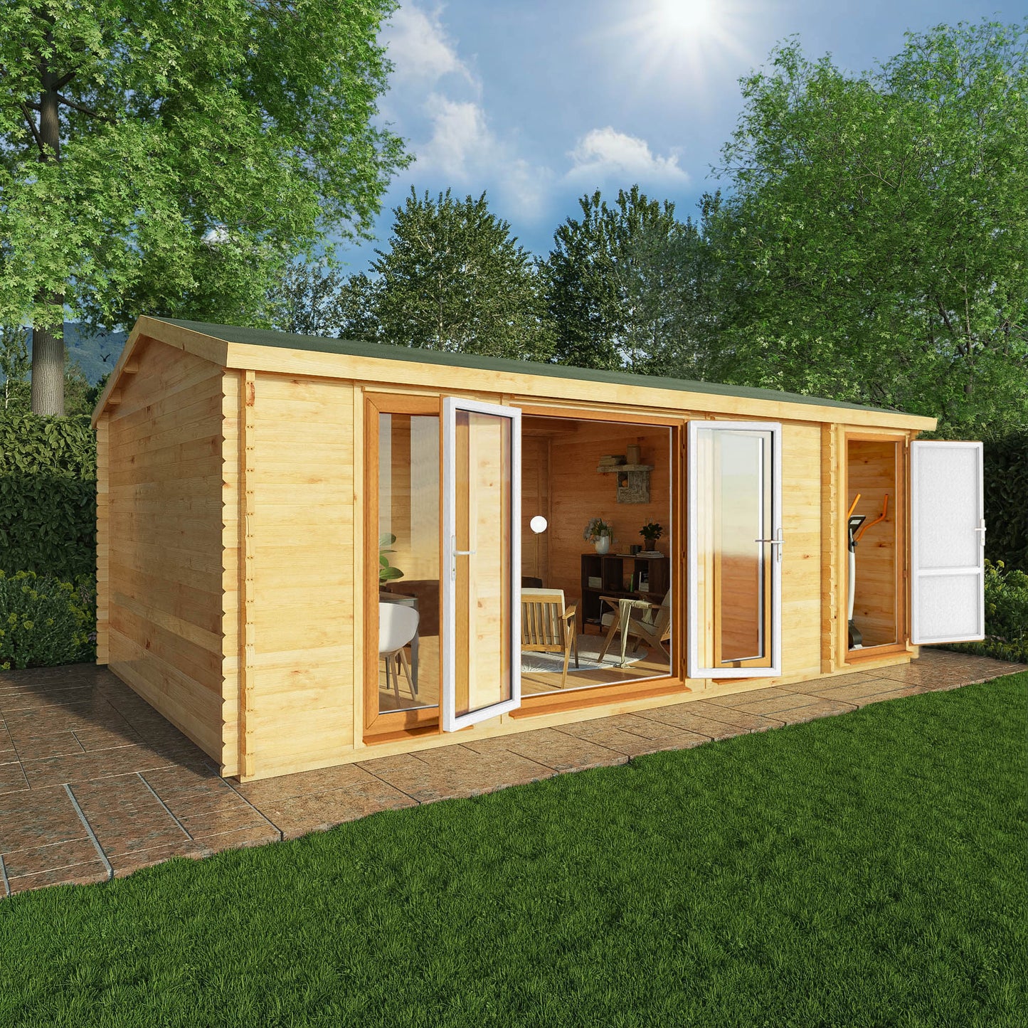 6.1M X 4M Home Office Studio With Side Shed - 44Mm (Upvc Windows & Door) - Oak