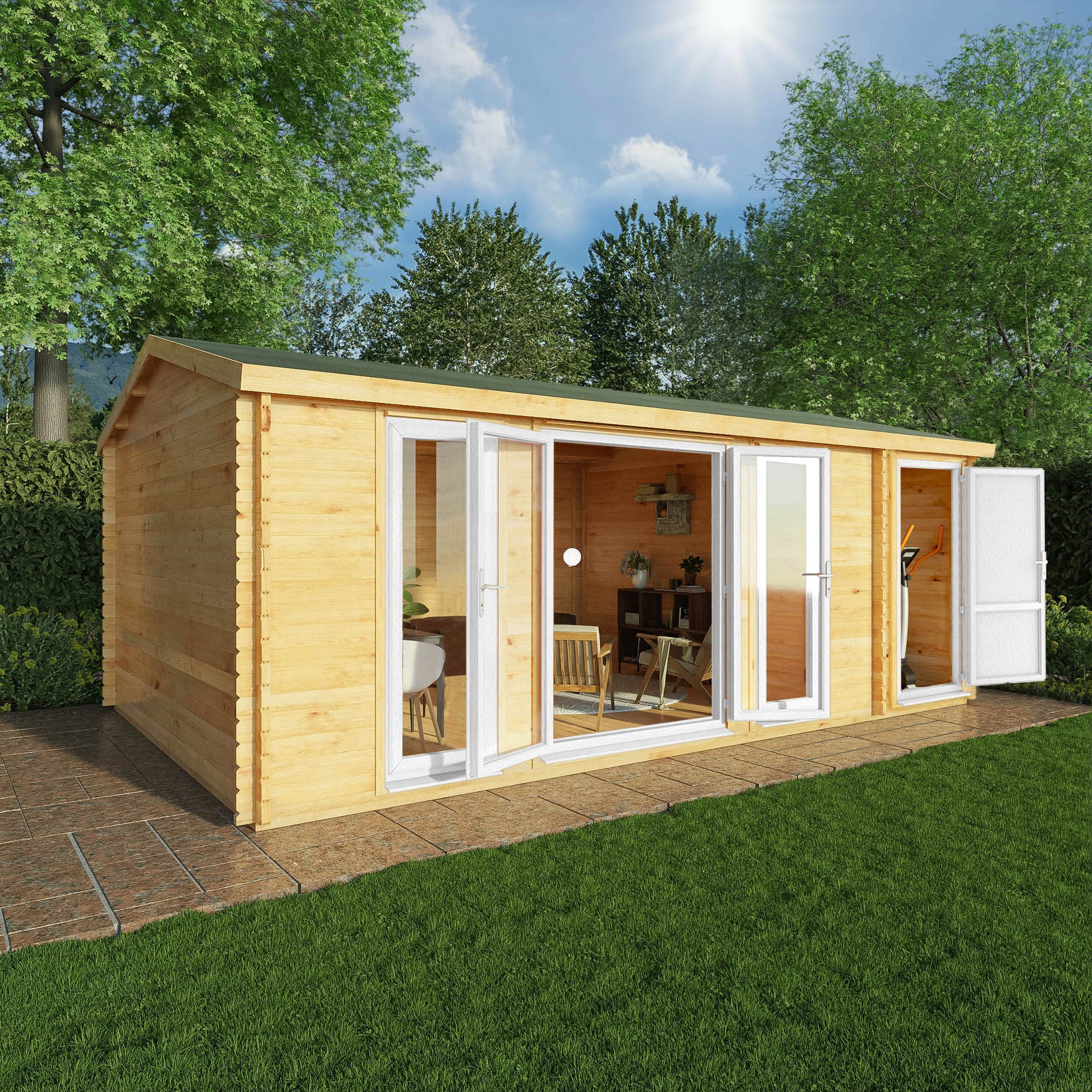 6.1M X 4M Home Office Studio With Side Shed - 44Mm (Upvc Windows & Door) - White