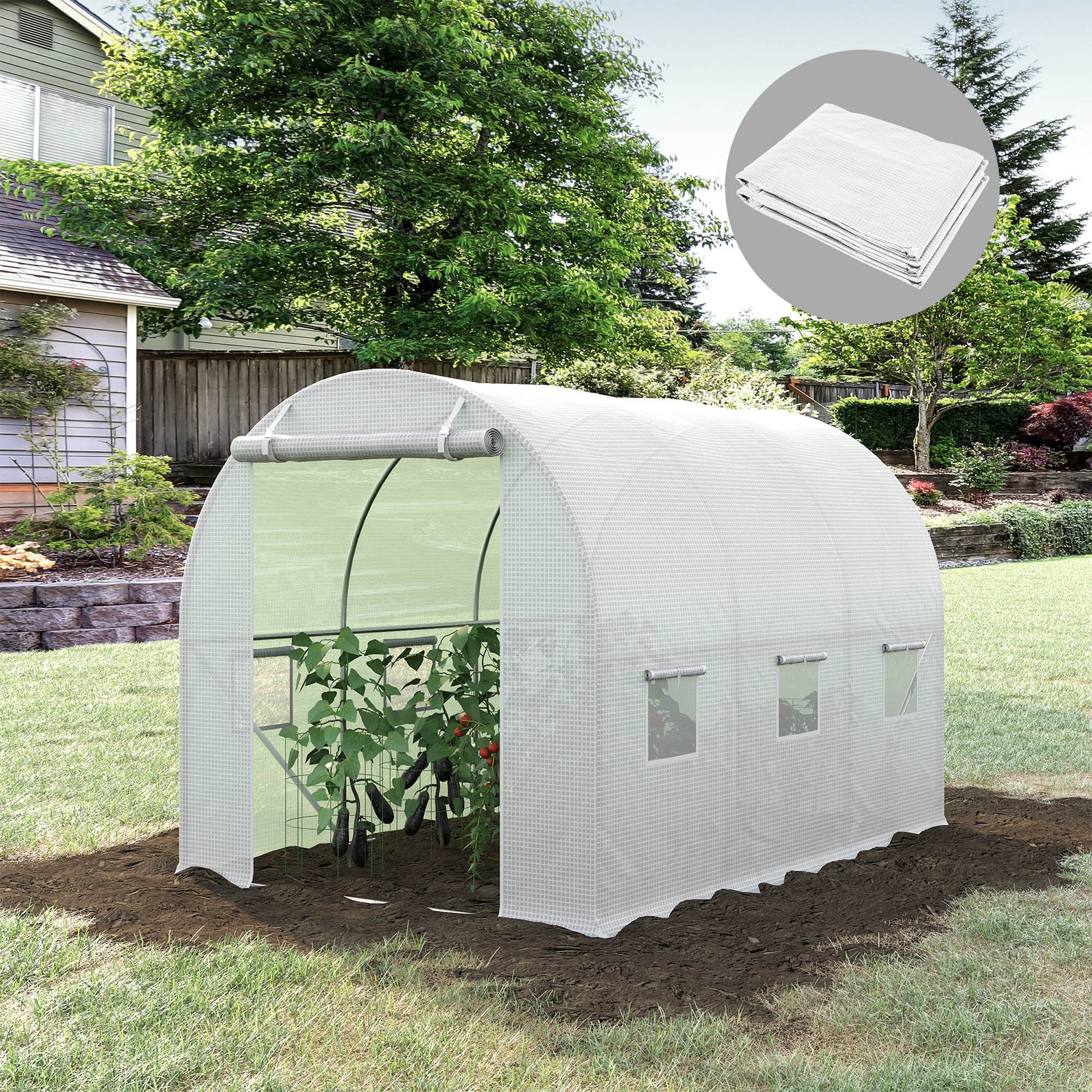 outsunny-3-x-2-x-2m-greenhouse-replacement-walk-in-pe-hot-house-cover-with-6-windows-roll-up-and-zipper-door-white