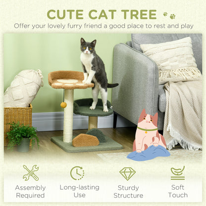 PawHut Small Cat Tree for Indoor Cats, Scratching Posts with 2 Beds, Toy Ball, 43 x 39 x 52cm