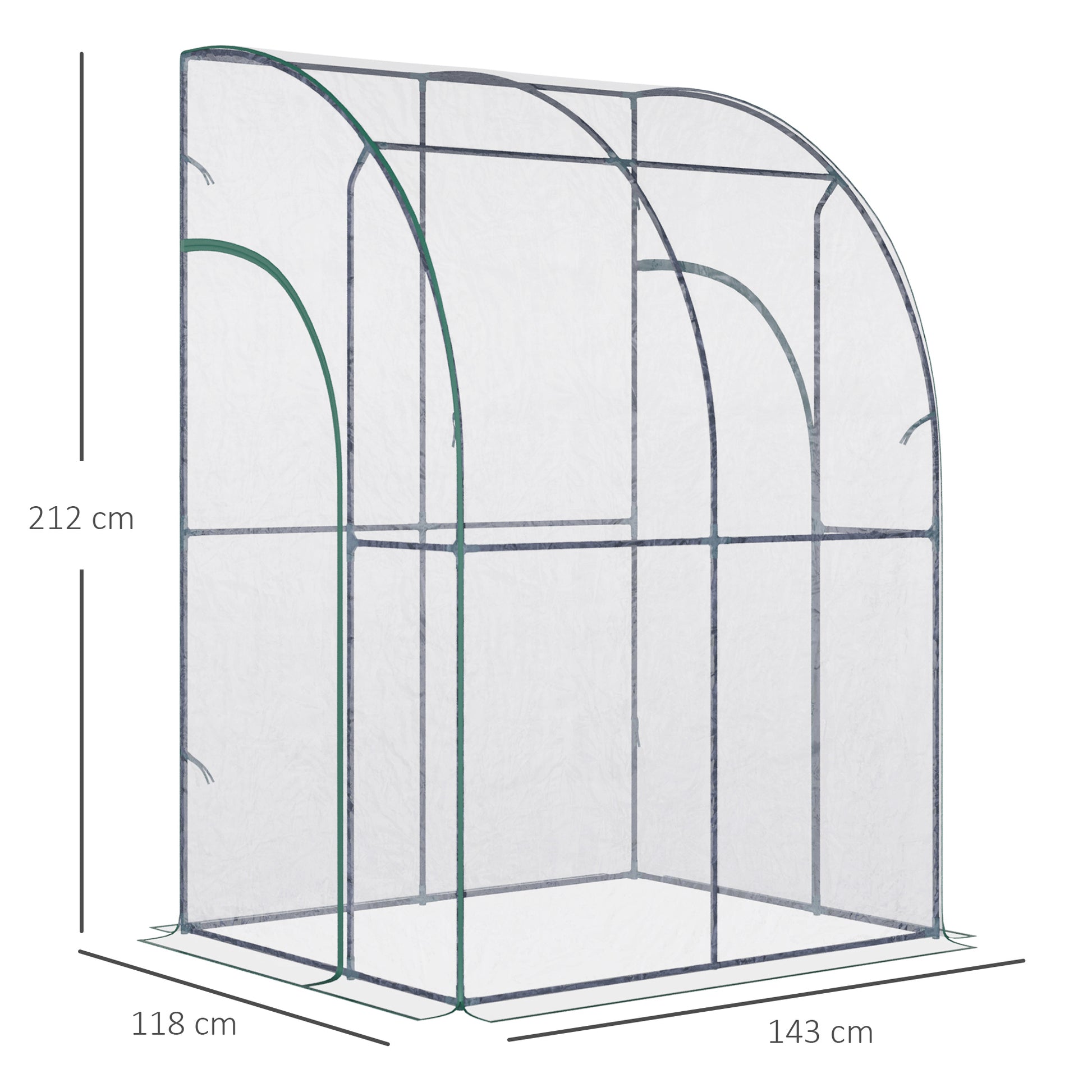 outsunny-walk-in-greenhouse-lean-to-wall-tunnel-greenhouse-with-zippered-roll-up-door-pvc-cover-sloping-top-143-x-118-x-212-cm