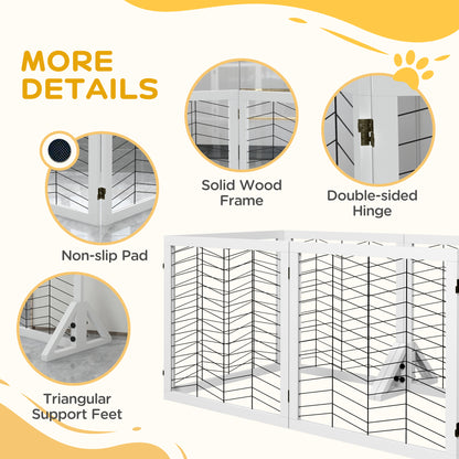 PawHut 6 Panels Pet Gate, Wooden Foldable Dog Barrier w 2PCS Support Feet, for Small Medium Dogs - White