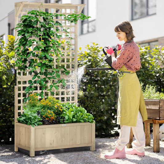 outsunny-raised-bed-with-drainage-holes-wood-planter-with-trellis-for-climbing-plants-to-grow-vegetables-flowers-natural