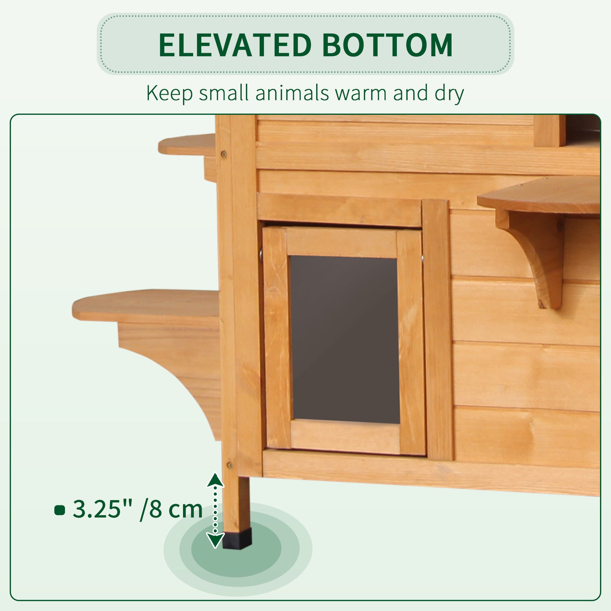 PawHut Wooden Cat House Condos Cat Cave Pet Shelter 2 Floor Villa Outdoor Furniture Natural Wood Finish