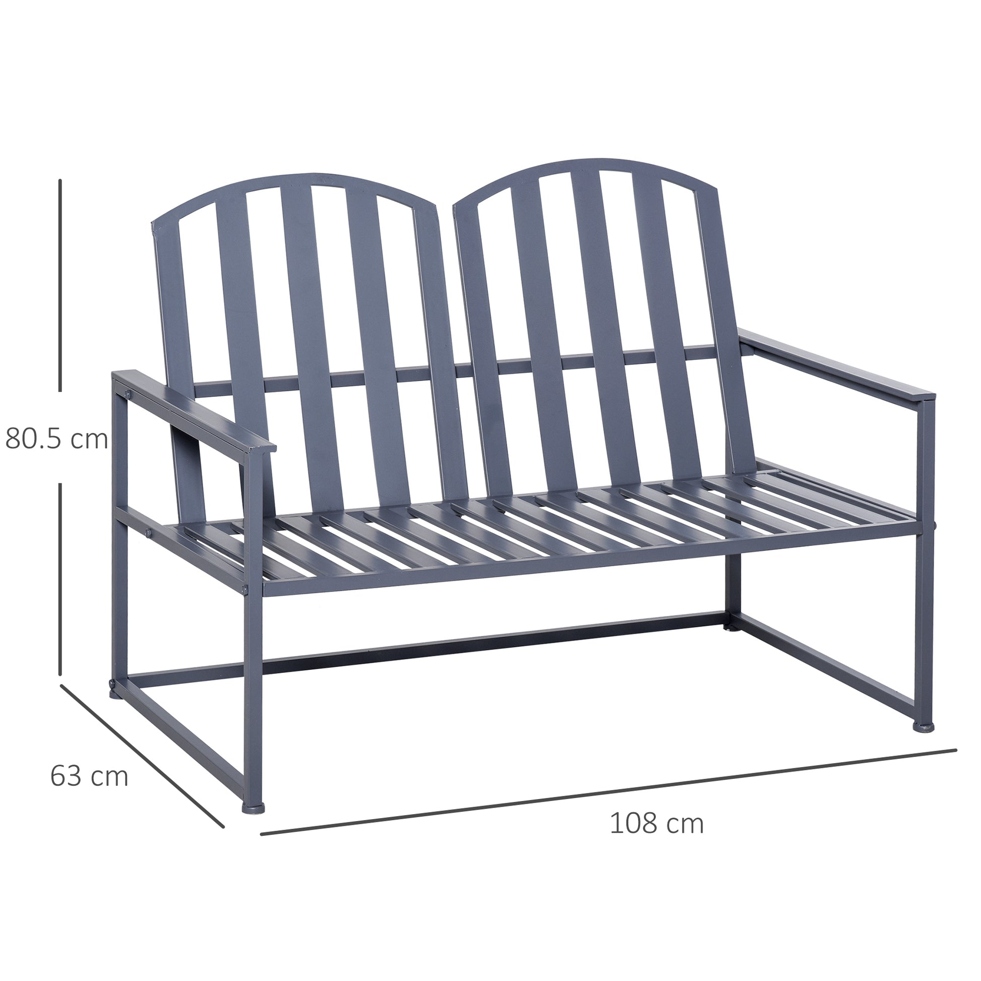 outsunny-garden-bench-loveseat-2-seat-chair-for-outdoor-park-yard-steel-frame-decorative-slatted-design-grey