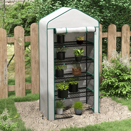 outsunny-5-tier-widened-mini-greenhouse-w-reinforced-pe-cover-portable-green-house-w-roll-up-door-wire-shelves-193h-x-90w-x-49dcm-white