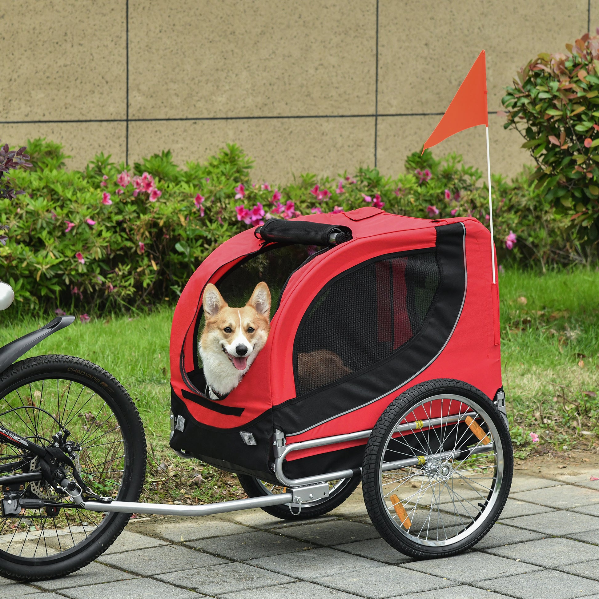 Pawhut Dog Bike Trailer Folding Bicycle Pet Trailer Dog Bike Jogger Travel Carrier W/Removable Cover-Red