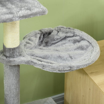 PawHut Cat Scratching Post Cat Tree for Indoor Cats Climbing Tower Scratcher w/ Ladder Kitty Activity Centre 135cm Grey