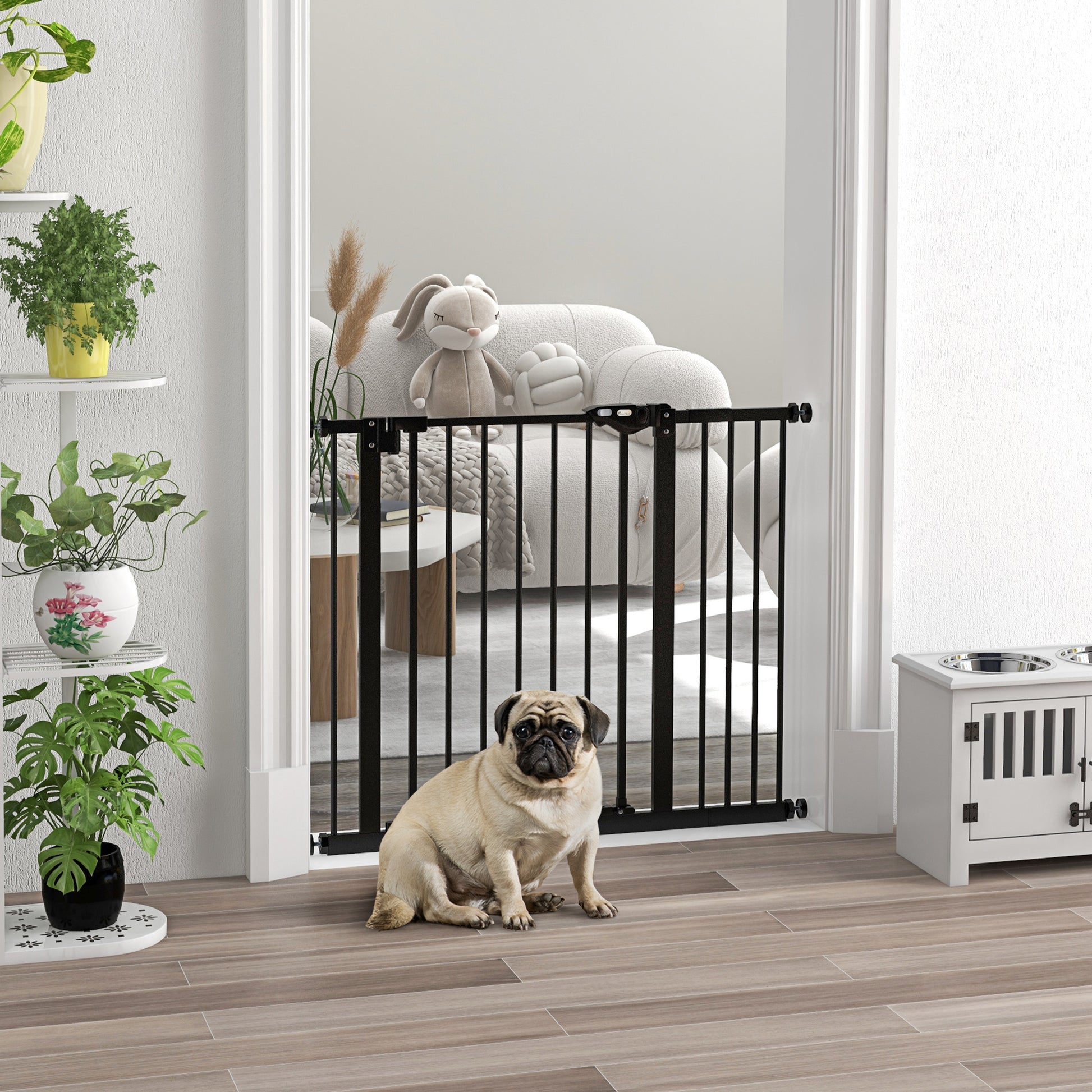 PawHut Metal 74-94cm Wide Adjustable Dog Gate Black