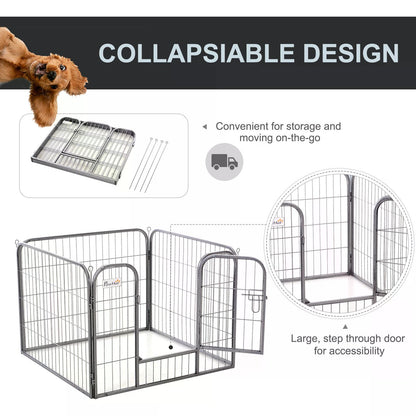 PawHut Heavy Duty Dog Kennel Large Dog Kennel Square Metal Foldable Kennel Dog Pen Grey