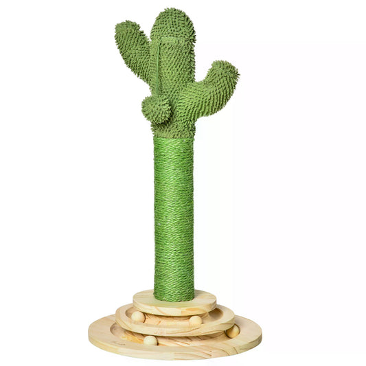 PawHut Cat Tree Cactus-shaped Tower Kitten Furniture with Sisal Scratching Post Hanging Ball Funny Cat Ball Platform 32 x 32 x 60cm Green