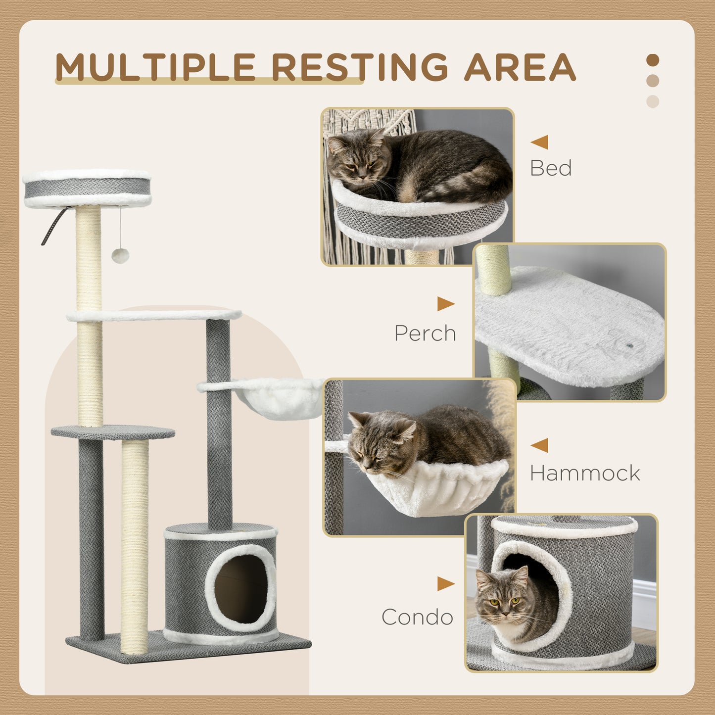 PawHut Cat Tree for Indoor Cats, Cat Tower with Scratching Posts, Multi-level Kitten Climbing Tower, 132cm