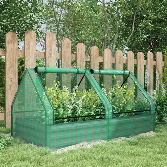 outsunny-metal-planter-box-with-cover-raised-garden-bed-with-greenhouse-for-herbs-and-vegetables-green-and-dark-grey