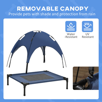 PawHut Raised Dog Bed Waterproof Elevated Pet Cot with Breathable Mesh UV Protection Canopy Blue, for Medium Dogs, 76 x 61 x 73cm