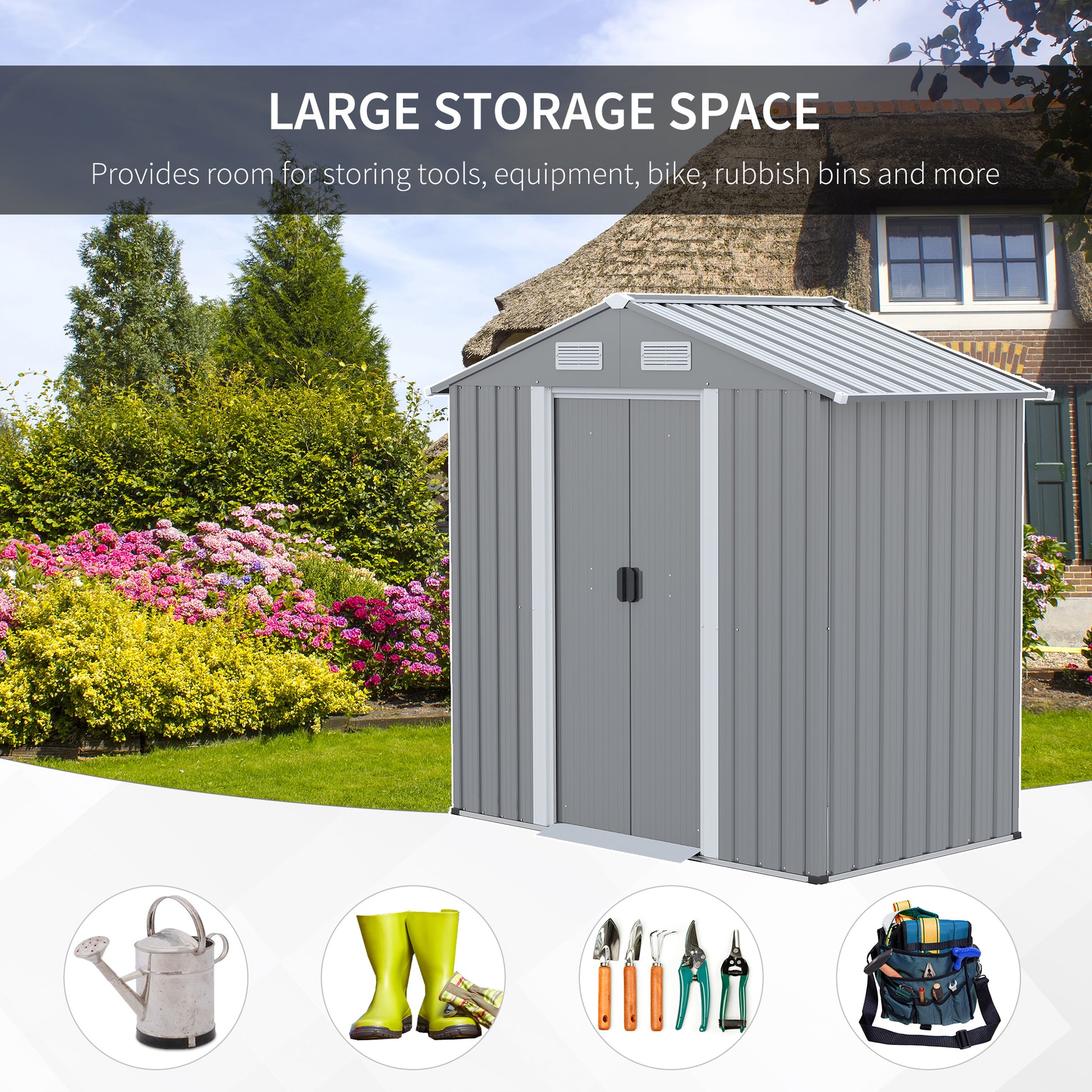 outsunny-6-4-x-3-6ft-garden-metal-storage-shed-w-double-sliding-door-and-air-vents-tool-storage-for-backyard-patio-lawn-grey