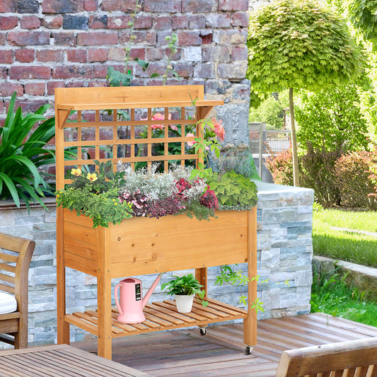 outsunny-wooden-planter-raised-elevated-garden-bed-planter-flower-herb-boxes-for-vegetables-with-2-shelves-solid-wood-105x40x135cm