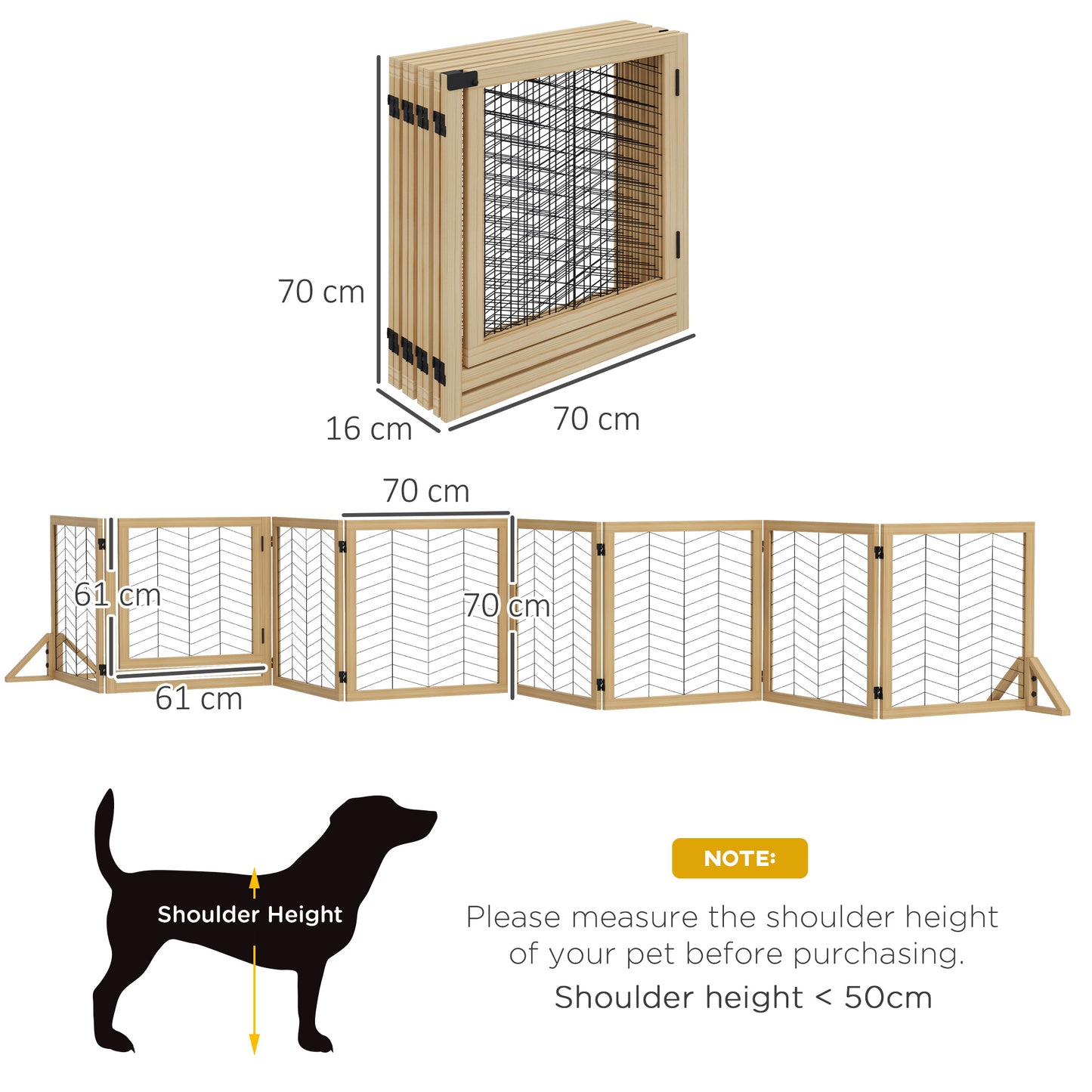 PawHut 8 Panels Foldable Pet Playpen with Support Feet, for House, Doorway, Stairs, Small and Medium Dogs - Natural Wood Finish