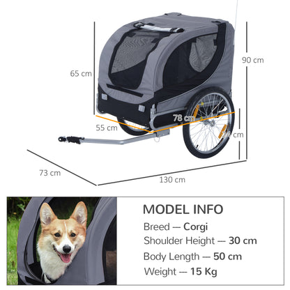 PawHut Dog Bike Trailer Steel Pet Cart Carrier for Bicycle Kit Water Resistant Travel Grey and Black