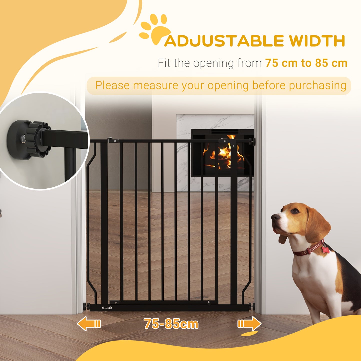 PawHut Extra Wide Dog Safety Gate, with Door Pressure, for Doorways, Hallways, Staircases - Black