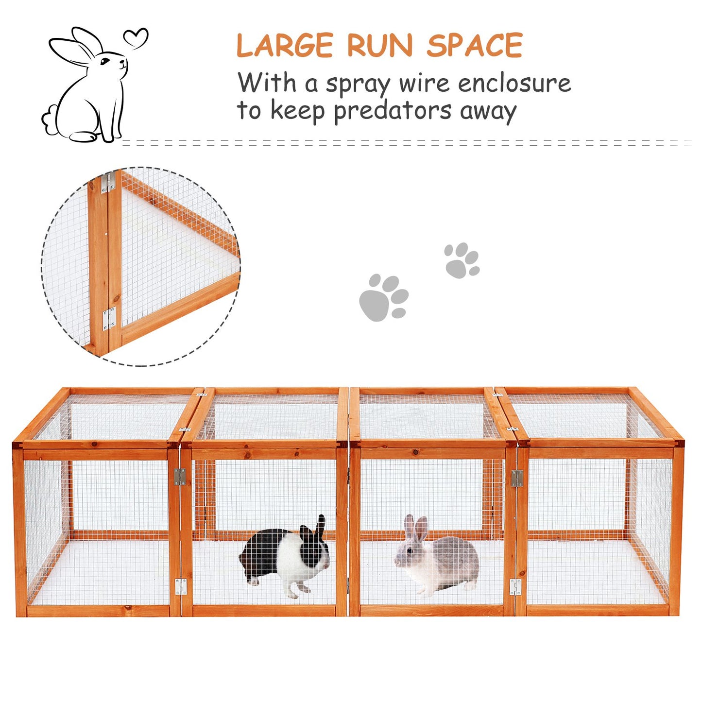 Pawhut Rabbit Hutch W/ Mesh Wire, 181Lx100Wx 48H cm-Wood