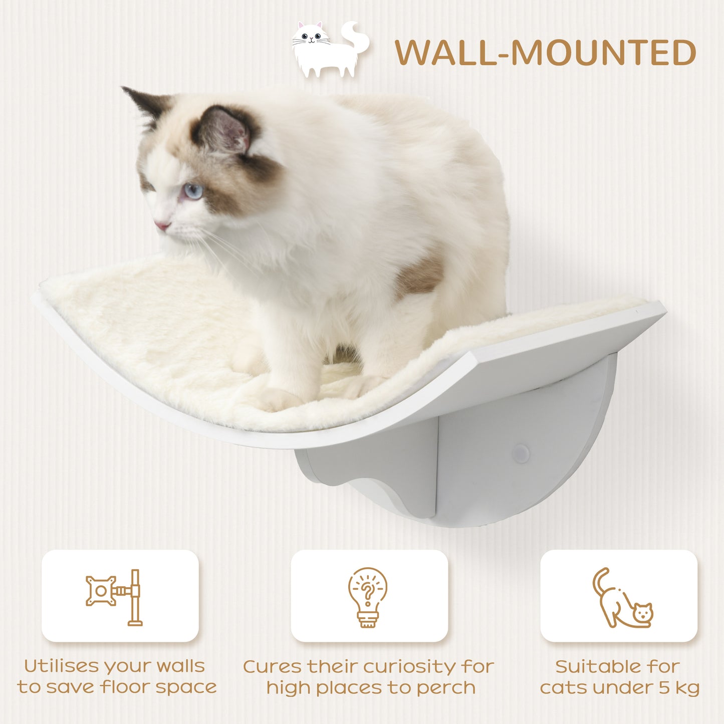 PawHut Wood Cat Shelves Wall-Mounted Shelter Curved Kitten Bed Cat Perch Climber Cat Furniture