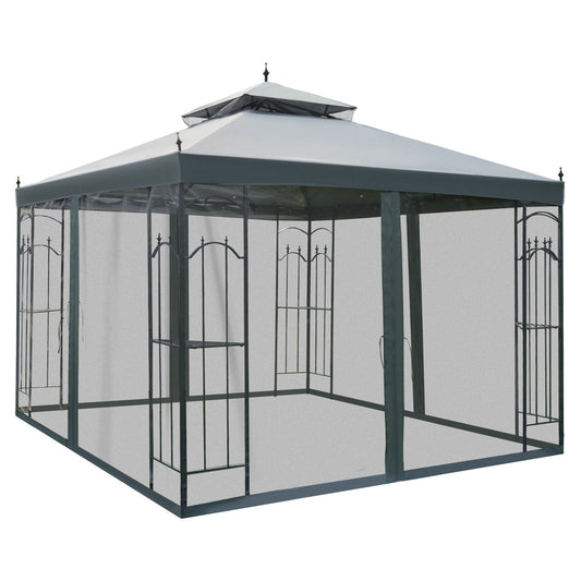 outsunny-3mx3m-garden-gazebo-double-top-outdoor-canopy-patio-event-party-wedding-tent-backyard-sun-shade-with-mesh-curtain-grey