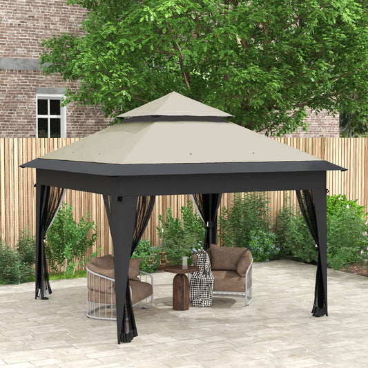 outsunny-3-x-3m-pop-up-gazebo-with-mosquito-netting-1-person-easy-up-marquee-party-tent-with-1-button-push-double-roof-carry-bag-sandbags-height-adjustable-instant-shelter-grey