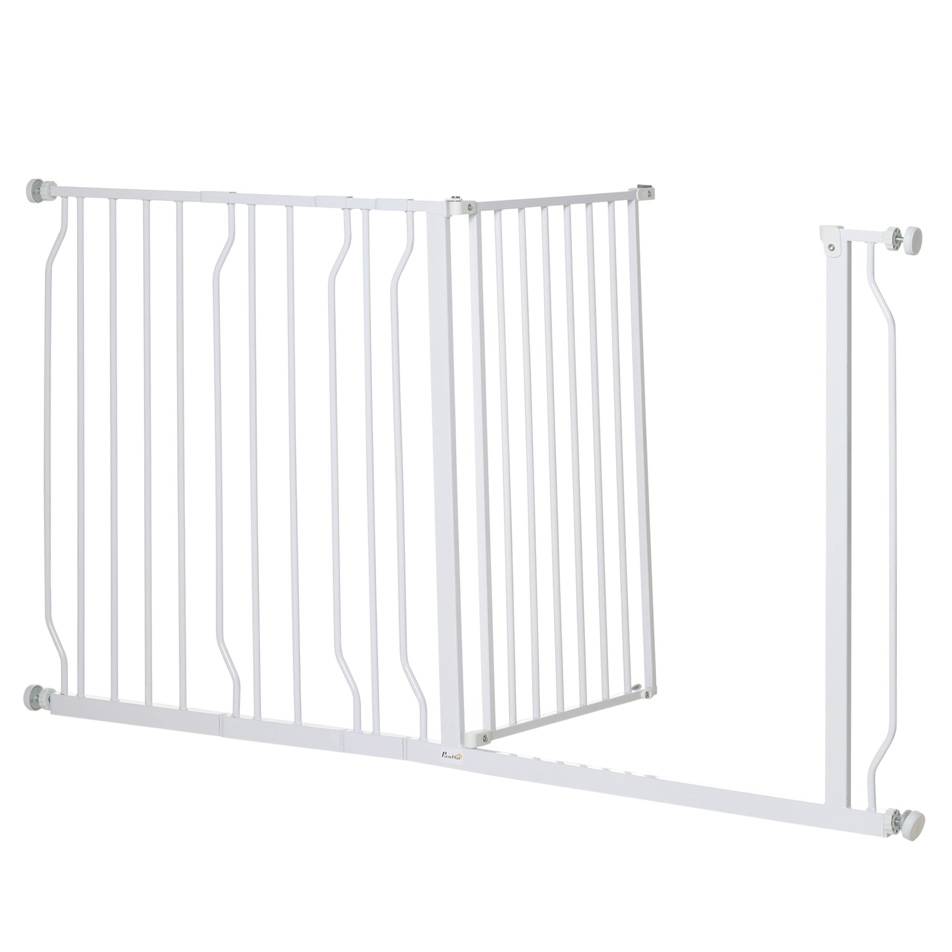 PawHut Dog Gate Extra Wide Stairway Gate for Pet with Door, 76H x 75-145Wcm, White