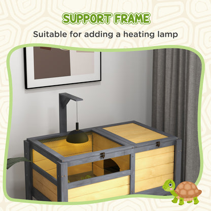 PawHut Wooden Tortoise House, with Shelter, Run, Shelf, Lamp Holder, Tray