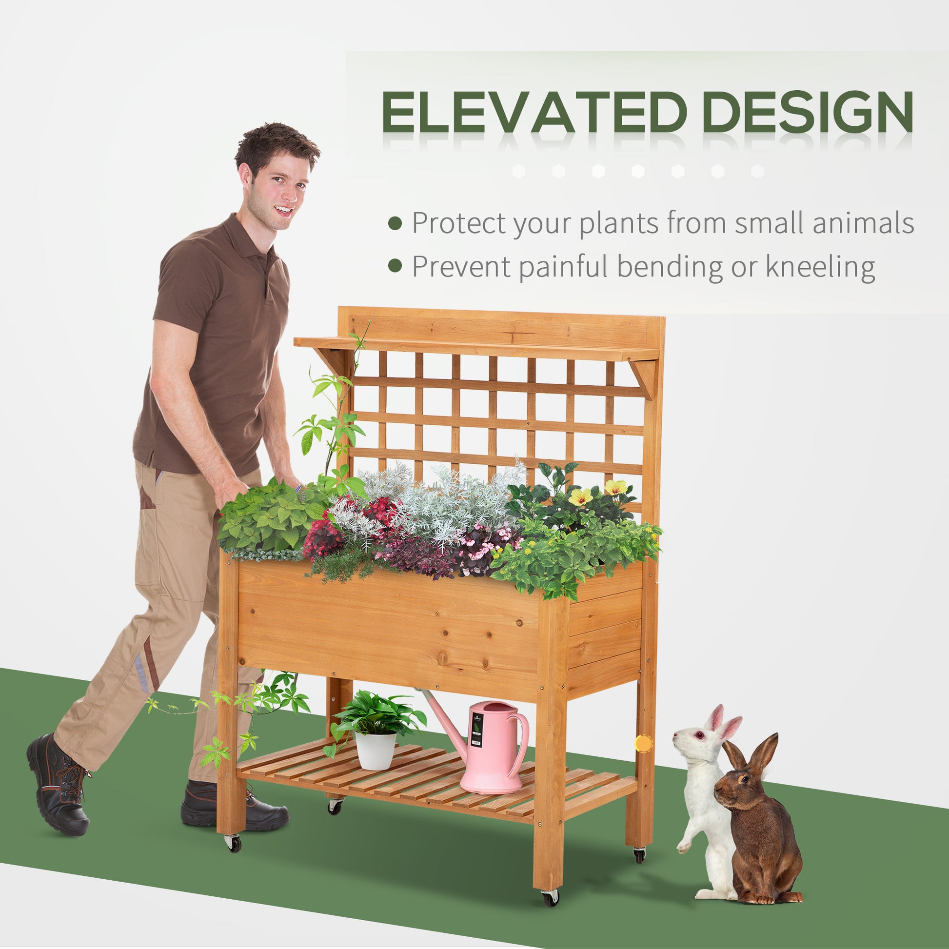 outsunny-wooden-planter-raised-elevated-garden-bed-planter-flower-herb-boxes-for-vegetables-with-2-shelves-solid-wood-105x40x135cm