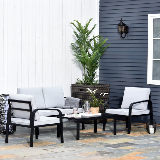 outsunny-4-pcs-aluminium-frame-garden-dining-set-w-2-chairs-sofa-glass-top-table-foam-cushions-sleek-contemporary-tough-durable-grey-black