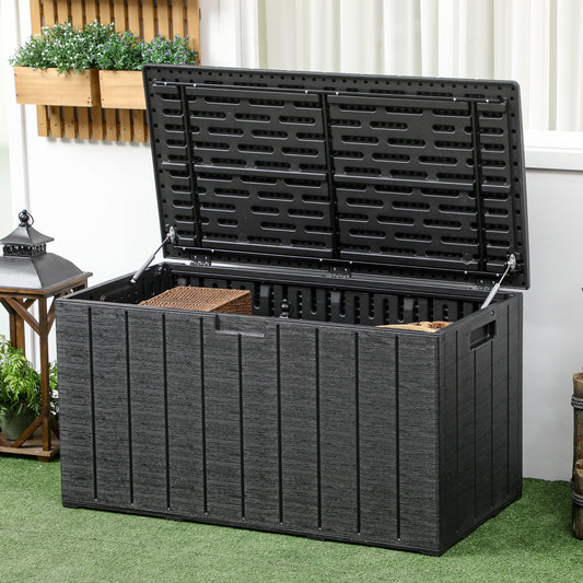 outsunny-336-litre-extra-large-outdoor-garden-storage-box-water-resistant-heavy-duty-double-wall-plastic-container-garden-furniture-organizer-black